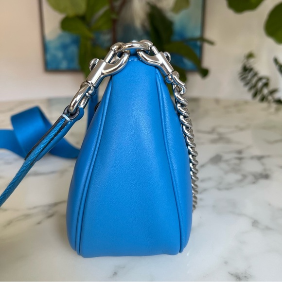 Coach Teri Shoulder Bag w/ Signature Quilting Silver Bright Blue CJ608 Crossbody - Picture 4 of 16